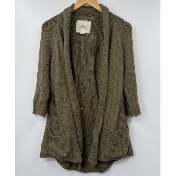 Anthropologie Angel Of The‎ North Olive Green Cardigan Open Chunky Knit Size M - Picture 1 of 6